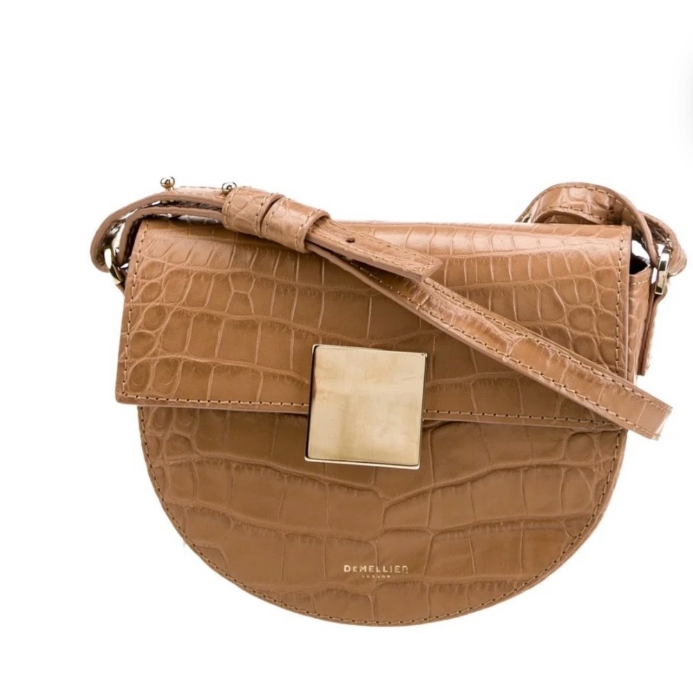DeMellier Brown Croc-Embossed Crossbody Bag